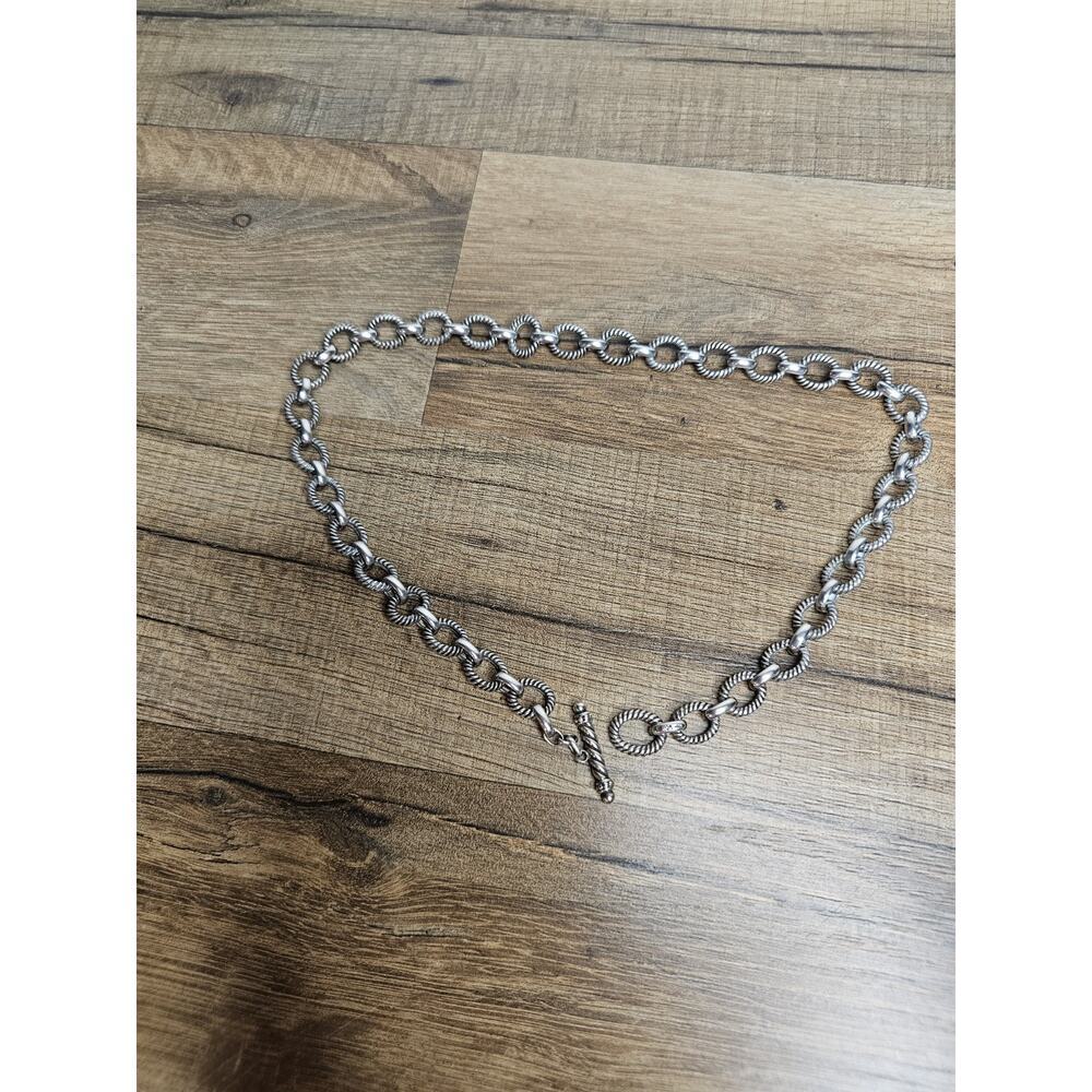 Michelle Albala Sterling Silver Twisted Rolo Cable Chain Toggle Necklace 18in - Picture 9 of 11